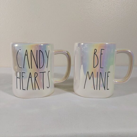 Set of 2 Rae Dunn Iridescent Valentine's Day 12oz Mugs - Perfect Condition - Picture 2 of 7